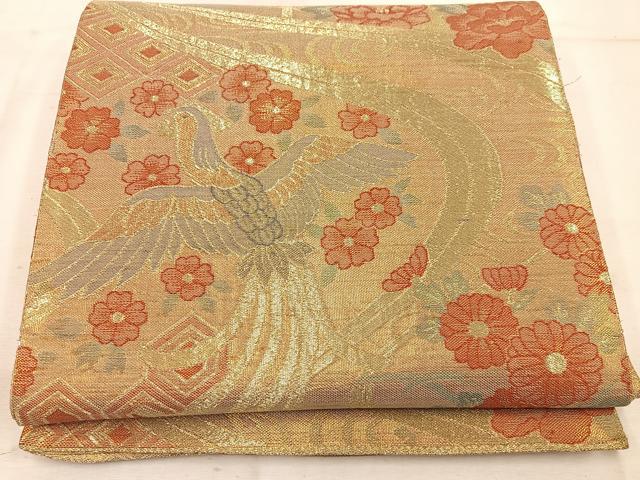 平和屋着物◎佐賀錦 六通柄袋帯 鳳凰花文 金糸 正絹 逸品 BAAW1619mz
