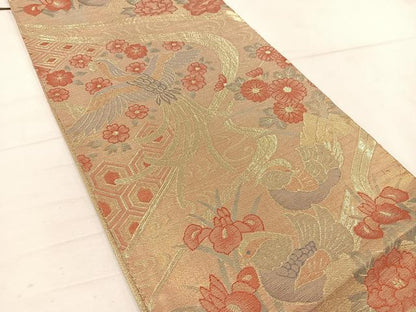 平和屋着物◎佐賀錦 六通柄袋帯 鳳凰花文 金糸 正絹 逸品 BAAW1619mz