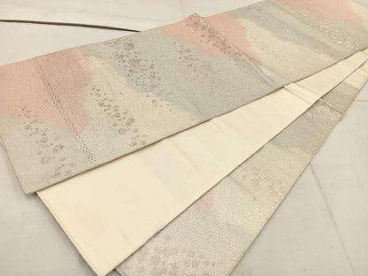 平和屋着物◎六通柄袋帯 雲重ね文 銀糸 正絹 逸品 BAAW1621mz