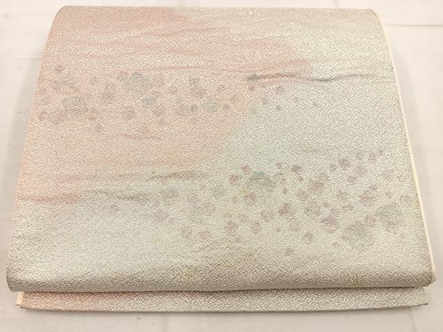 平和屋着物◎六通柄袋帯 雲重ね文 銀糸 正絹 逸品 BAAW1621mz