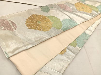 平和屋着物◎六通柄袋帯 菊 金銀糸 正絹 逸品 BAAW1622mz
