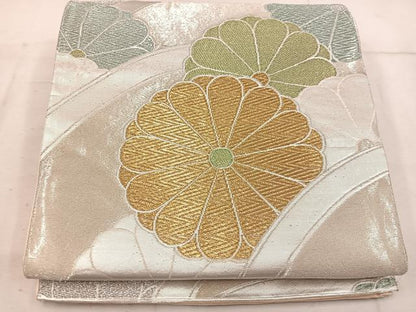 平和屋着物◎六通柄袋帯 菊 金銀糸 正絹 逸品 BAAW1622mz