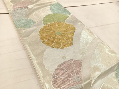 平和屋着物◎六通柄袋帯 菊 金銀糸 正絹 逸品 BAAW1622mz