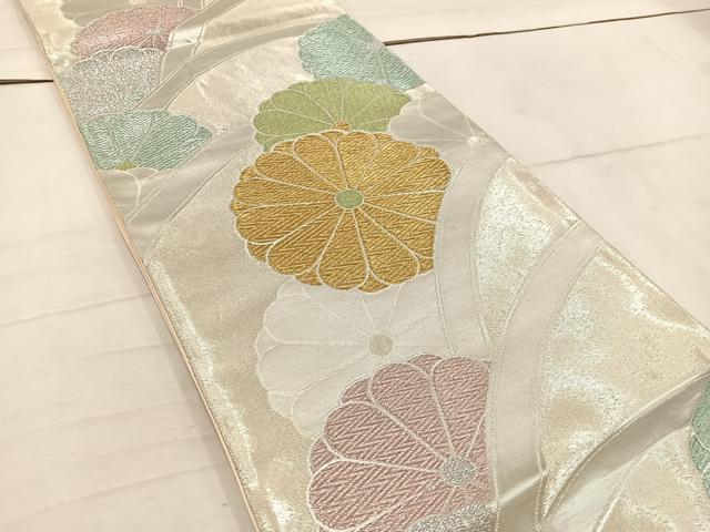 平和屋着物◎六通柄袋帯 菊 金銀糸 正絹 逸品 BAAW1622mz