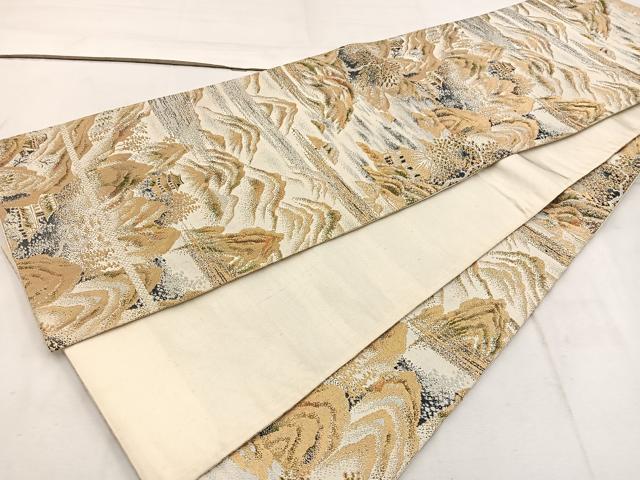 平和屋着物◎全通柄袋帯　樹林風景文　金銀糸　正絹　逸品　BAAW1624mz
