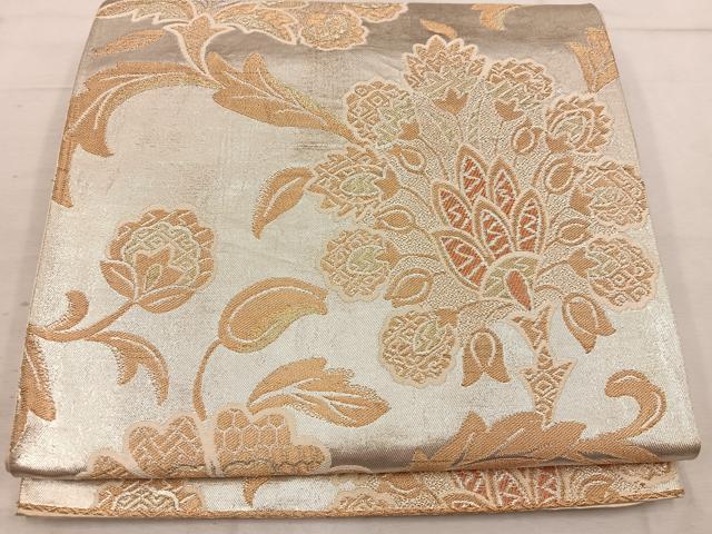 平和屋着物◎六通柄袋帯 更紗花文 金銀糸 正絹 逸品 BAAW1630mz