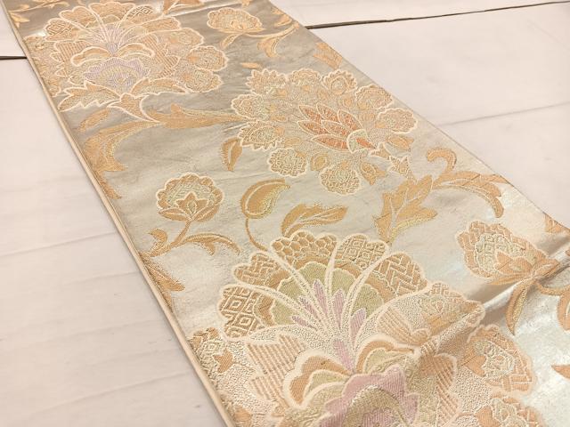平和屋着物◎六通柄袋帯 更紗花文 金銀糸 正絹 逸品 BAAW1630mz