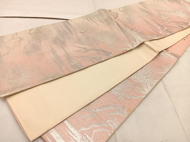 平和屋着物◎六通柄袋帯 枝松葉文 銀糸 正絹 逸品 BAAW1635mz