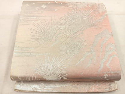 平和屋着物◎六通柄袋帯 枝松葉文 銀糸 正絹 逸品 BAAW1635mz