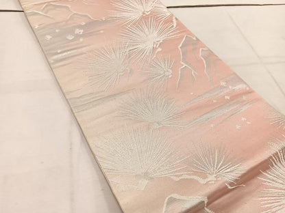 平和屋着物◎六通柄袋帯 枝松葉文 銀糸 正絹 逸品 BAAW1635mz