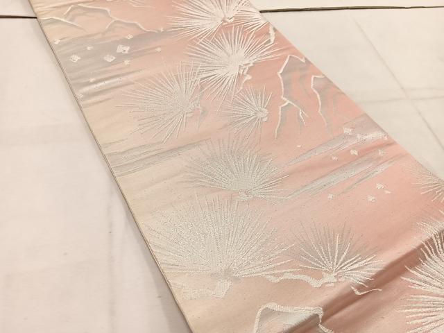 平和屋着物◎六通柄袋帯 枝松葉文 銀糸 正絹 逸品 BAAW1635mz