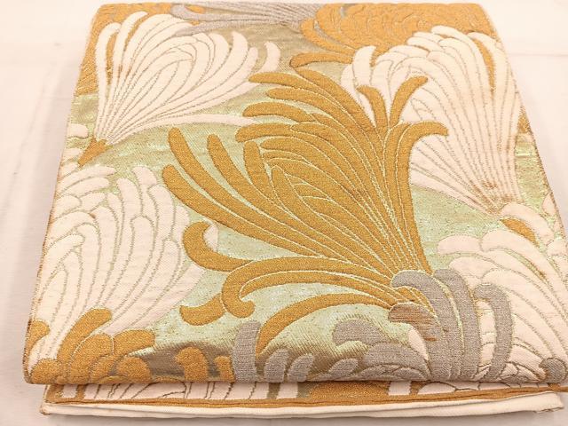 平和屋着物◎六通柄　京袋帯　草葉文　金銀糸　正絹　逸品　BAAW1636mz