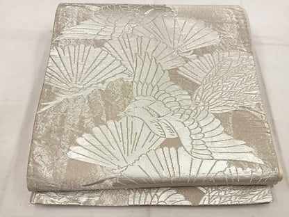 平和屋着物◎六通柄袋帯 鳳凰草葉文 銀糸 正絹 逸品 BAAW1637mz