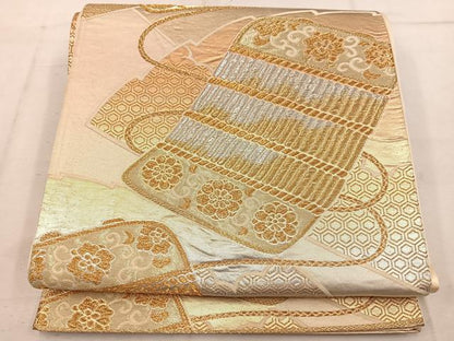 平和屋着物◎六通柄袋帯　鎧縅花文　金銀糸　正絹　逸品　BAAW1638mz