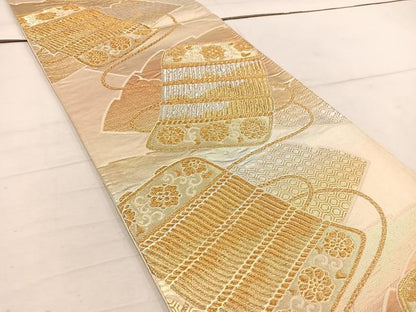 平和屋着物◎六通柄袋帯　鎧縅花文　金銀糸　正絹　逸品　BAAW1638mz