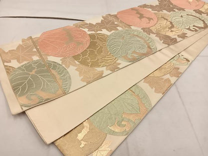 平和屋着物◎六通柄袋帯　唐織　草花丸文　金糸　正絹　逸品　BAAW1641mz
