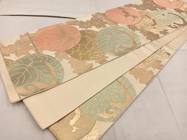 平和屋着物◎六通柄袋帯　唐織　草花丸文　金糸　正絹　逸品　BAAW1641mz