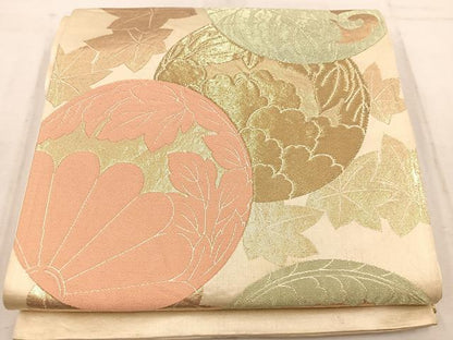 平和屋着物◎六通柄袋帯　唐織　草花丸文　金糸　正絹　逸品　BAAW1641mz