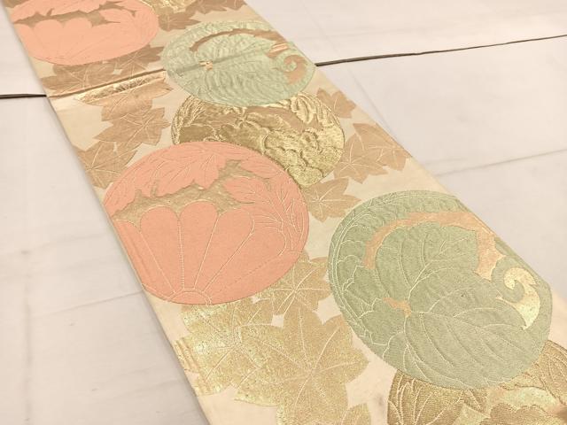 平和屋着物◎六通柄袋帯　唐織　草花丸文　金糸　正絹　逸品　BAAW1641mz