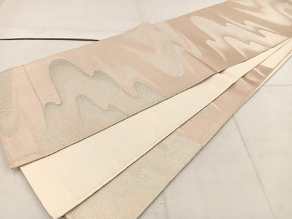 平和屋着物◎六通柄袋帯 流水文 銀糸 正絹 逸品 BAAW1644mz
