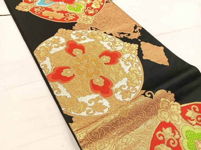 平和屋着物◎六通柄袋帯 唐織 宝相華 黒地 金銀糸 正絹 逸品 BAAW1647mz