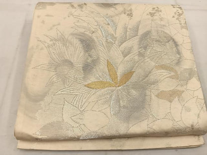平和屋着物◎六通柄袋帯 草葉文 金銀糸 正絹 逸品 BAAW1648mz