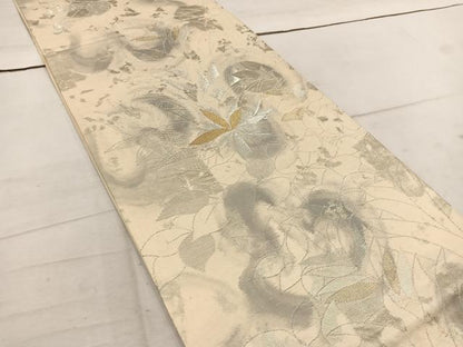 平和屋着物◎六通柄袋帯 草葉文 金銀糸 正絹 逸品 BAAW1648mz