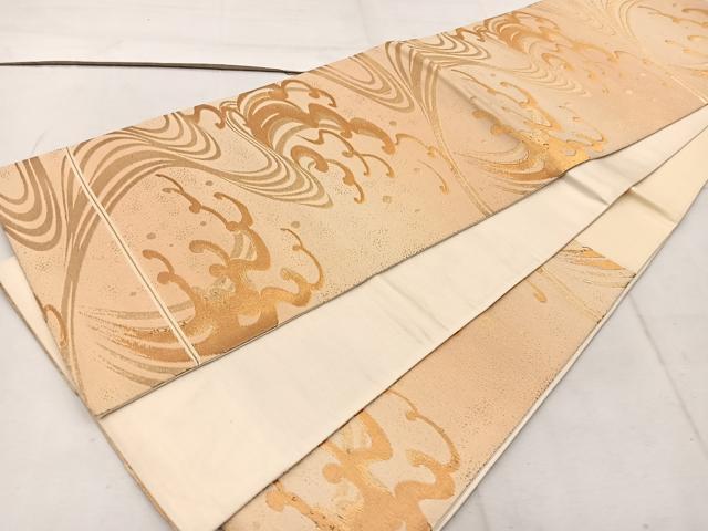 平和屋着物◎六通柄袋帯 立波文 金糸 正絹 逸品 BAAW1650mz