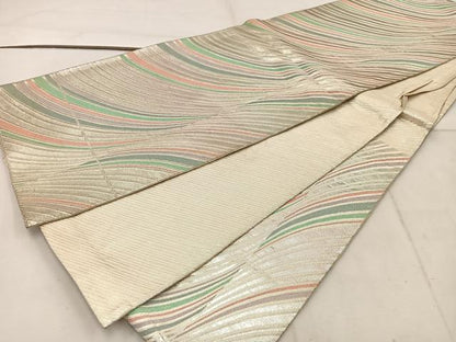 平和屋着物◎佐賀錦 六通柄袋帯 幾何学文様 銀糸 正絹 逸品 BAAW1653mz