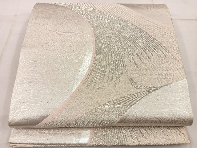 平和屋着物◎六通柄袋帯 飛鶴花文 銀糸 正絹 逸品 BAAW1659mz