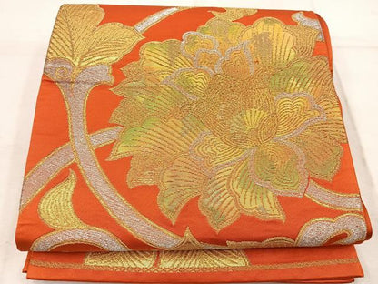 平和屋着物◎六通柄袋帯　更紗花唐草文　金銀糸　正絹　逸品　BAAW1668mz