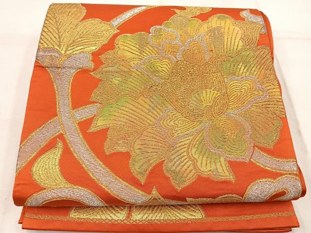 平和屋着物◎六通柄袋帯　更紗花唐草文　金銀糸　正絹　逸品　BAAW1668mz