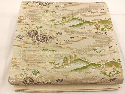 平和屋着物◎六通柄袋帯　遠山花文　金糸　BAAW1669mz