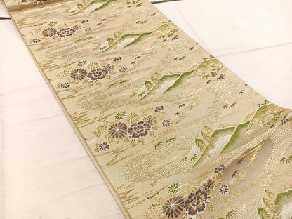 平和屋着物◎六通柄袋帯　遠山花文　金糸　BAAW1669mz
