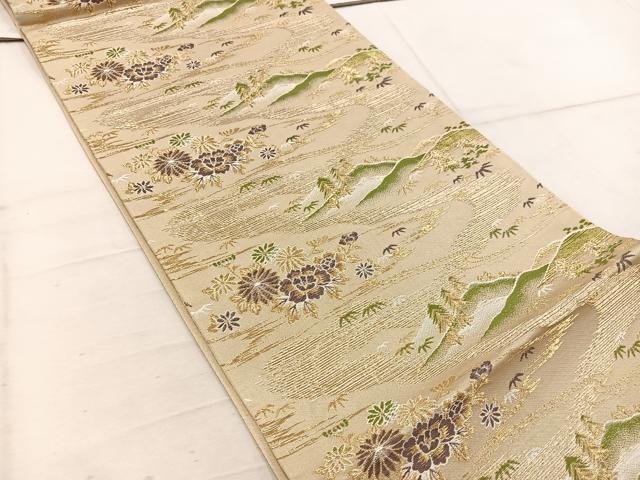 平和屋着物◎六通柄袋帯　遠山花文　金糸　BAAW1669mz