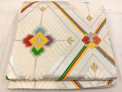 平和屋着物◎六通柄袋帯　唐織　菱花文　金銀糸　正絹　逸品　BAAW1671mz