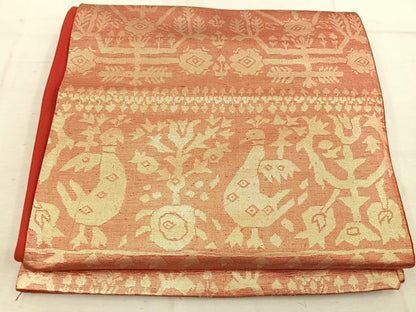 平和屋着物◎六通柄　京袋帯　花鳥文　金糸　正絹　逸品　BAAW1672mz