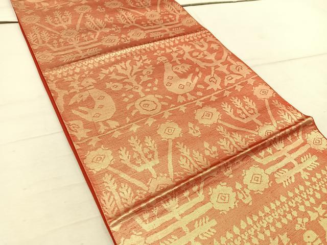平和屋着物◎六通柄　京袋帯　花鳥文　金糸　正絹　逸品　BAAW1672mz