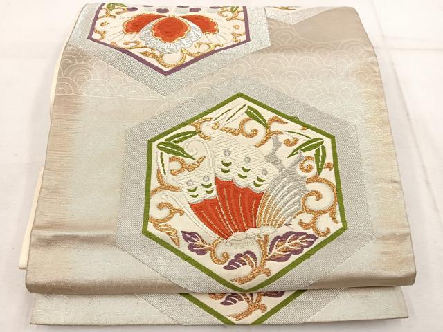 平和屋着物◎六通柄袋帯 亀甲花蝶文 金銀糸 三越扱い 正絹 逸品 BAAW1674mz