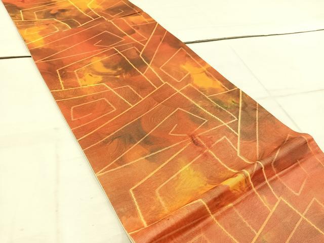 平和屋着物◎六通柄袋帯　幾何学文様　引箔　正絹　逸品　未使用　BAAW1676mz