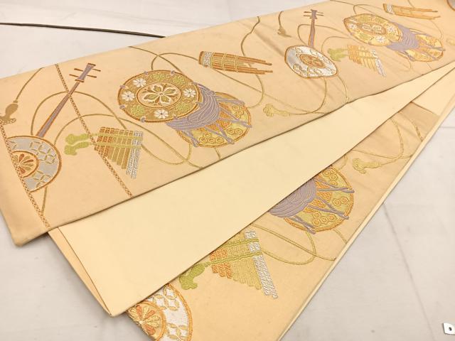 平和屋着物◎六通柄袋帯　楽曲花文　金銀糸　上品錦　正絹　逸品　BAAW1677mz