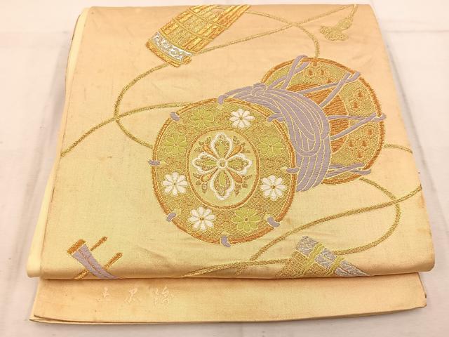 平和屋着物◎六通柄袋帯　楽曲花文　金銀糸　上品錦　正絹　逸品　BAAW1677mz