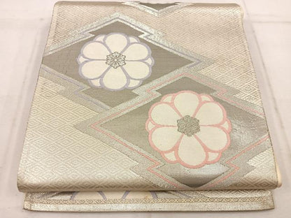 平和屋着物◎六通柄袋帯 松皮菱花文 プラチナ二重箔 正絹 逸品 BAAW1678mz