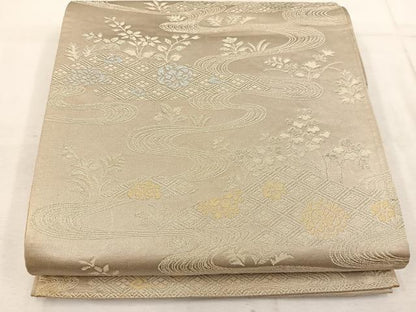 平和屋着物◎六通柄 京袋帯 流水花文 金銀糸 正絹 逸品 BAAW1680mz