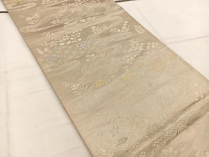 平和屋着物◎六通柄 京袋帯 流水花文 金銀糸 正絹 逸品 BAAW1680mz