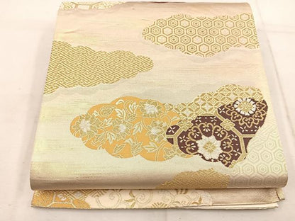 平和屋着物◎六通柄袋帯 雲取り亀甲花文 金糸 正絹 逸品 BAAW1683mz