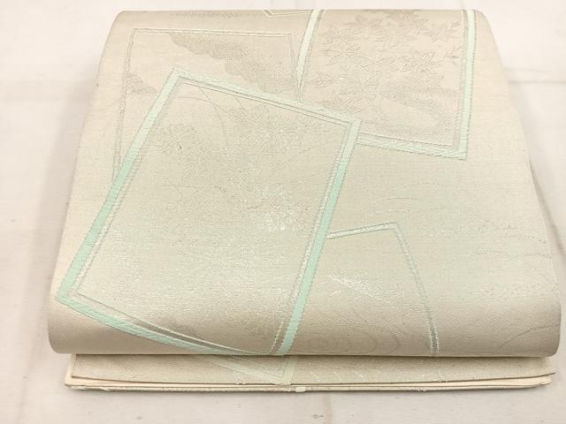 平和屋着物◎六通柄袋帯　色紙重ね菊花文　銀糸　正絹　逸品　BAAW1684mz