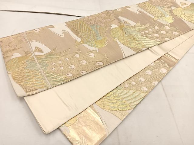 平和屋着物◎六通柄袋帯　孔雀　金糸　正絹　逸品　BAAW1685mz