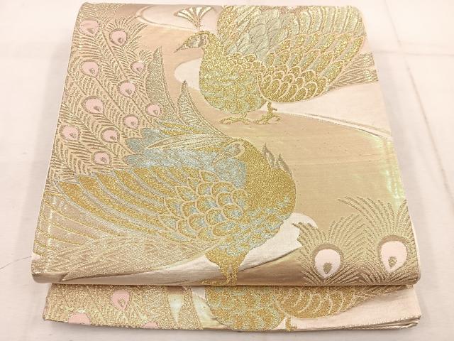平和屋着物◎六通柄袋帯　孔雀　金糸　正絹　逸品　BAAW1685mz