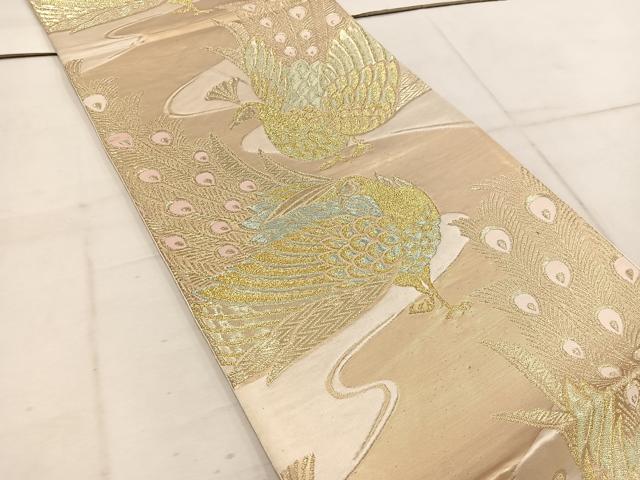平和屋着物◎六通柄袋帯　孔雀　金糸　正絹　逸品　BAAW1685mz